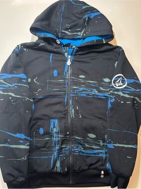 Y2k paint splatter all over print volcom hoodie stash pocket insulated sleeves